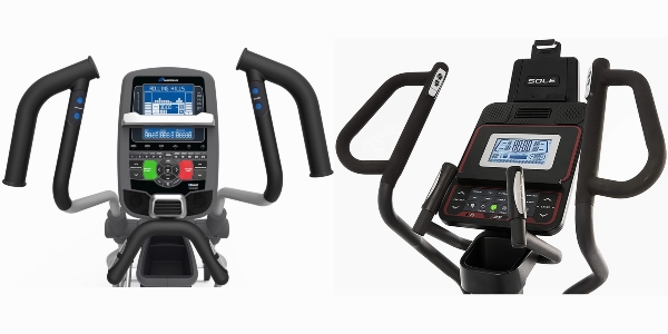 Side by side comparison of the consoles of Nautilus E618 and Sole Fitness E35