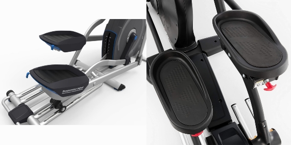 Side by side pictures of the pedals of Nautilus E618 and Sole Fitness E35