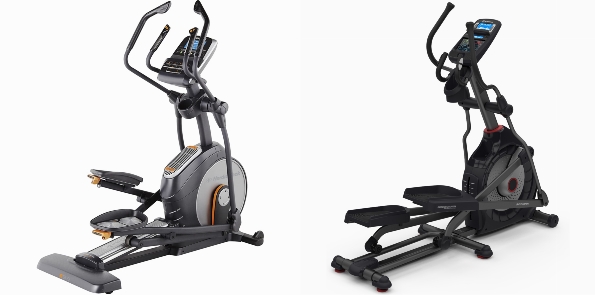 Side by side pictures of NordicTrack E 9.9 Elliptical and Schwinn 470