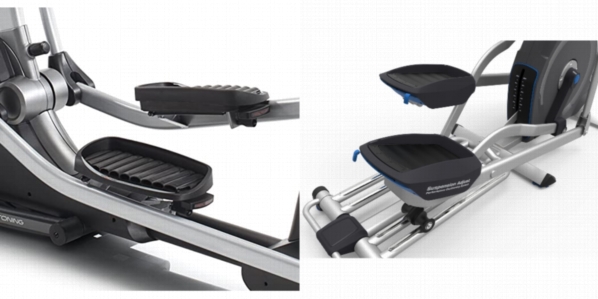 Side by side comparison of the pedals of NordicTrack Spacesaver SE7i and NordicTrack E 9.9 Elliptical