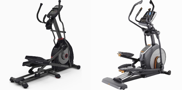 Side by side pictures of Schwinn 430 and NordicTrack E 9.9 Elliptical