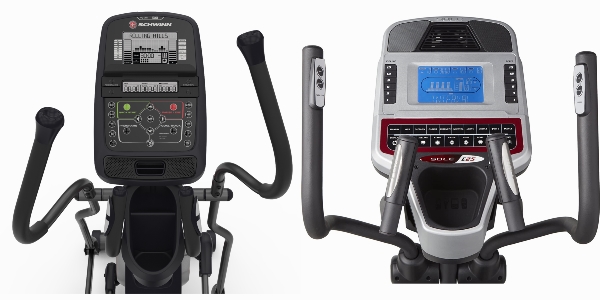 Side by side comparison of the consoles of Schwinn 430 and Sole Fitness E25