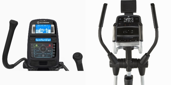 Side by side images of the consoles of Schwinn 470 and NordicTrack Spacesaver SE7i
