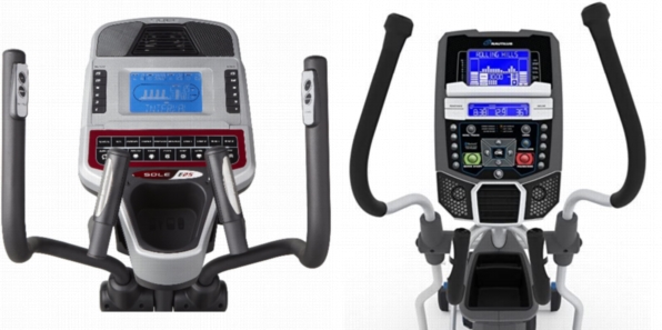 Side by side pictures of the consoles of Sole Fitness E25 and Nautilus E616