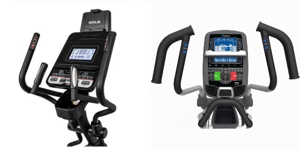 Side by side comparison of the consoles of Sole Fitness E25 and Nautilus E618