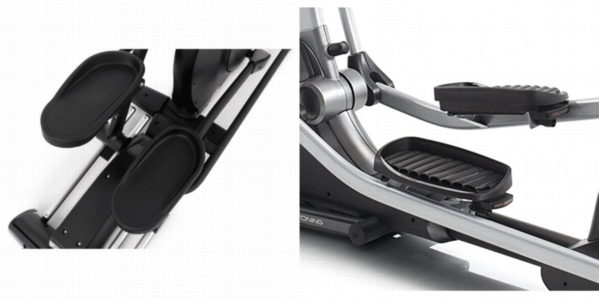 Side by side comparison of the pedals of Sole Fitness E25 and NordicTrack Spacesaver SE7i